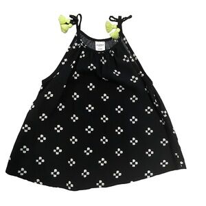 Black and White Ikat Rayon Top with Neon Yellow Tassels Size XS Girl